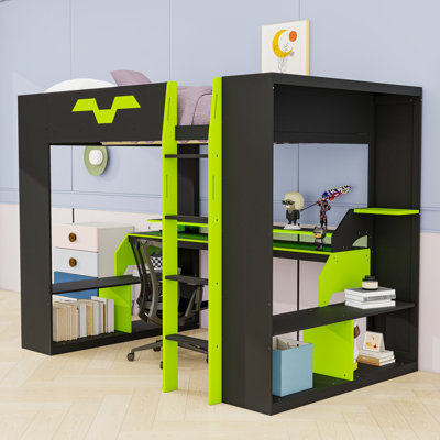 Full-Size RGB Gaming Loft Bed with Integrated Power Hub and Ergonomic Workstation