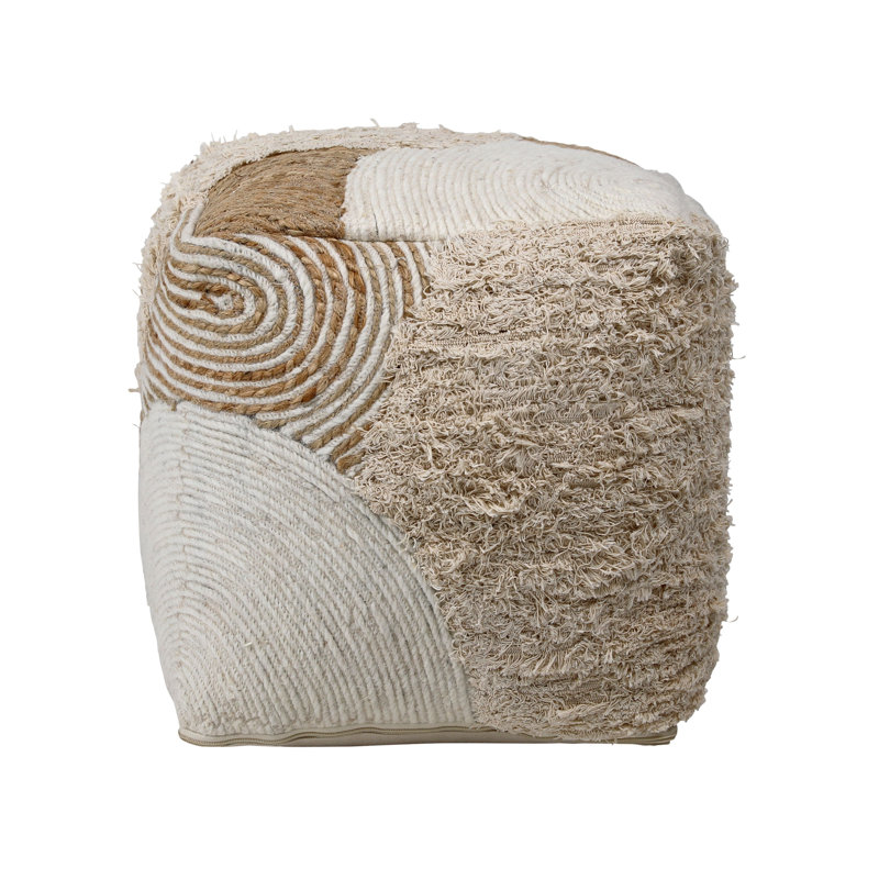 Pouf en laine, jute et coton tissés à la main Krishon, ivoire / naturel