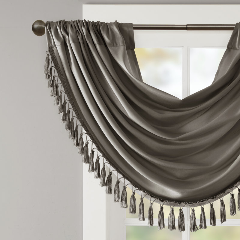 Elena Silk Scalloped 38" Window Valance, Pewter