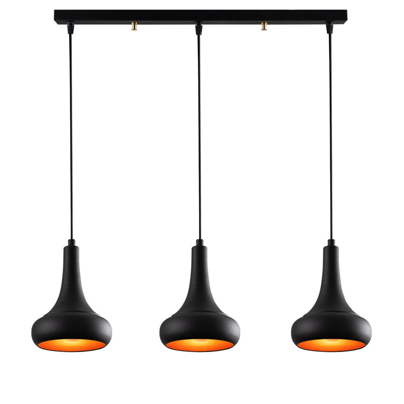 Lustre moderne noir, 43,3 po x 6,3 po | Structure en fer industriel, hauteur: 44,5 pouces | Parfait pour les décors scandinaves et fantaisistes, 3 x douilles E27 (40 W maximum) | Éclairage élégant pour la maison et le bureau