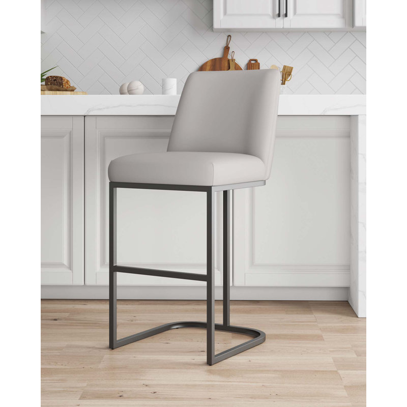 Tabouret de bar en cuir gris clair Serena, Tabouret de bar (siège d'une hauteur de 29,13 po), Gris clair