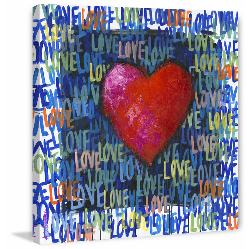 Multicolor Square Canvas Art with Red Heart and Typography