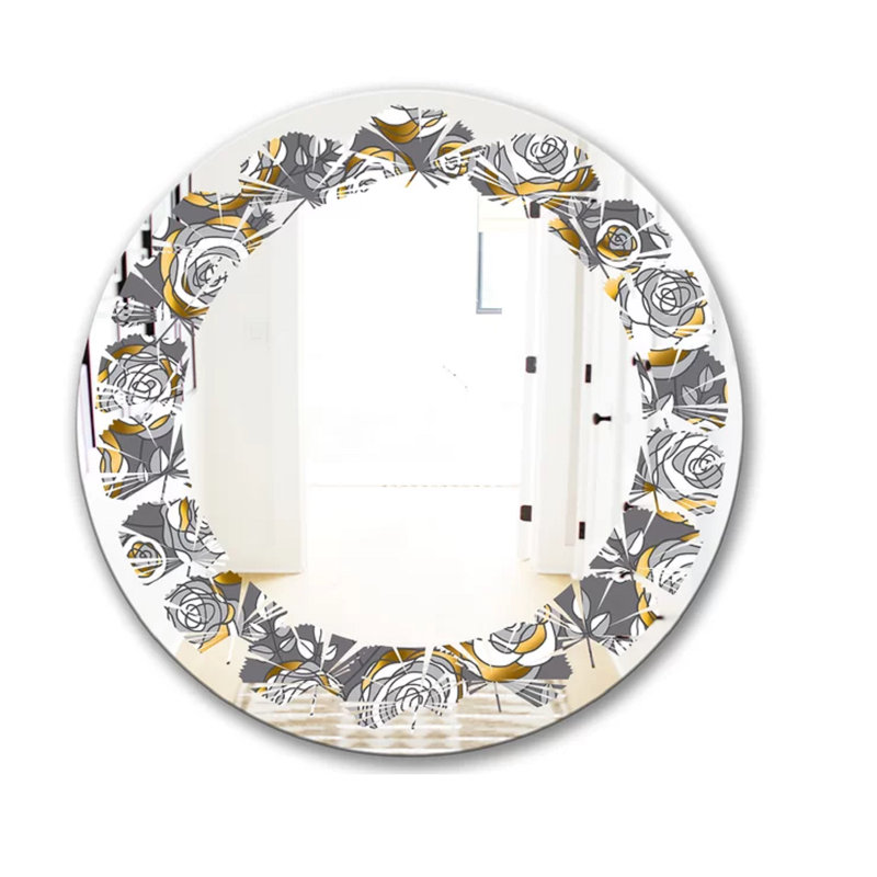 Miroir mural feuilles et fleurs roses, H 31,5 po x l po