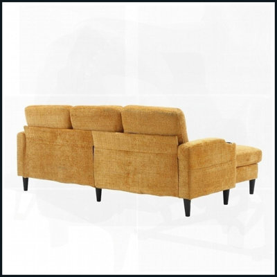 Modern Chenille 3-Seat Living Room Sofa with Storage Ottoman &amp; Dual Cup Holders