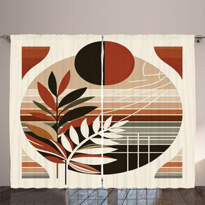 Ambesonne Curtains 2 Panel Set, Abstract Mid Century Leaf, Redbrown Dusk Black -  p_429437_108x63