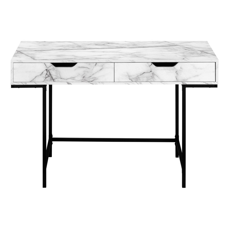 Bureau d'ordinateur, bureau personnel, ordinateur portable, tiroirs de rangement, L 48 po, travail, stratifié aspect marbre, métal noir, contemporain, moderne