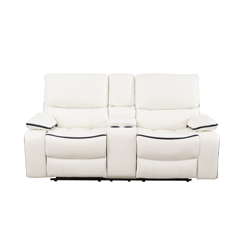 Causeuse de salon inclinable en cuir végétalien de 75 po de qualité supérieure avec console centrale et porte-gobelets