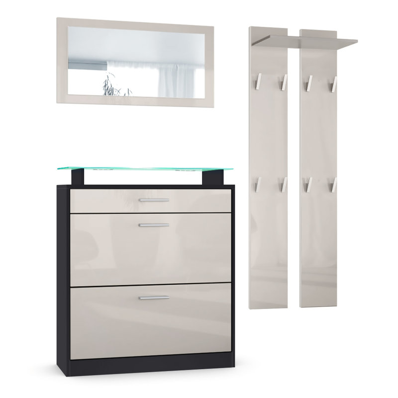 Mcclinton Hall Tree with Shoe Storage, Sand grey (glossy)/Black (matt), Yes