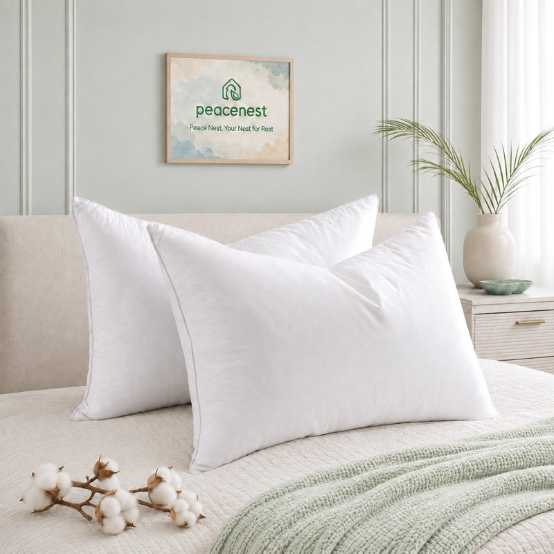 233 Thread Count 100% Cotton Grey Goose Feather & Down Bed Pillows – Set of 2 Fluffy & Supportive Hotel Style Pillows for Back & Side Sleepers