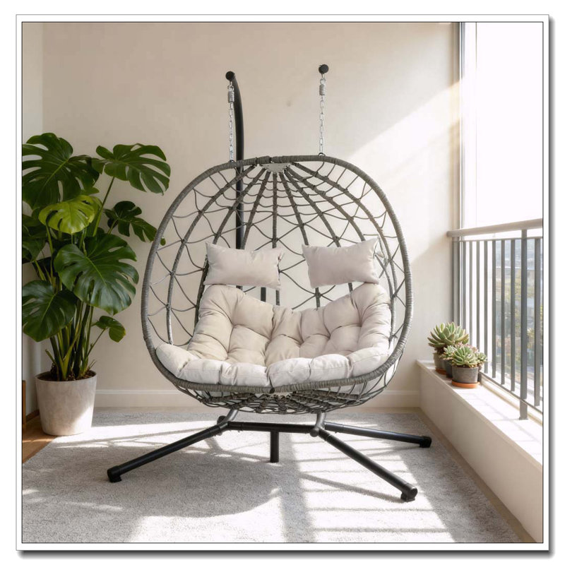 Fauteuil à œufs suspendu pour 2 personnes avec support, beige, Beige