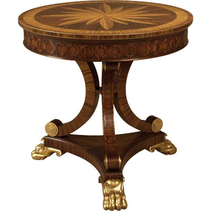 Serene Elegance 30" Mahogany and Satinwood Round Dining Table with Gilded Feet
