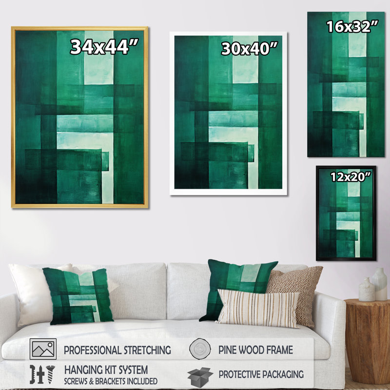 «Green Cubic Line», art déco sur toile, Cadre doré simple, H 20 po x l 12 po x P 1 po