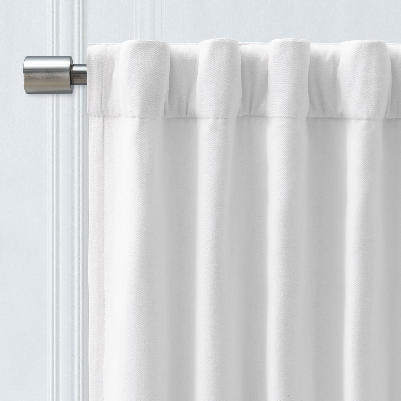 Waubun 100% Sustainable Cotton Blend Chevron Texture Unlined Light Filtering Rod Pocket Panel, White, 48" W x 84" L