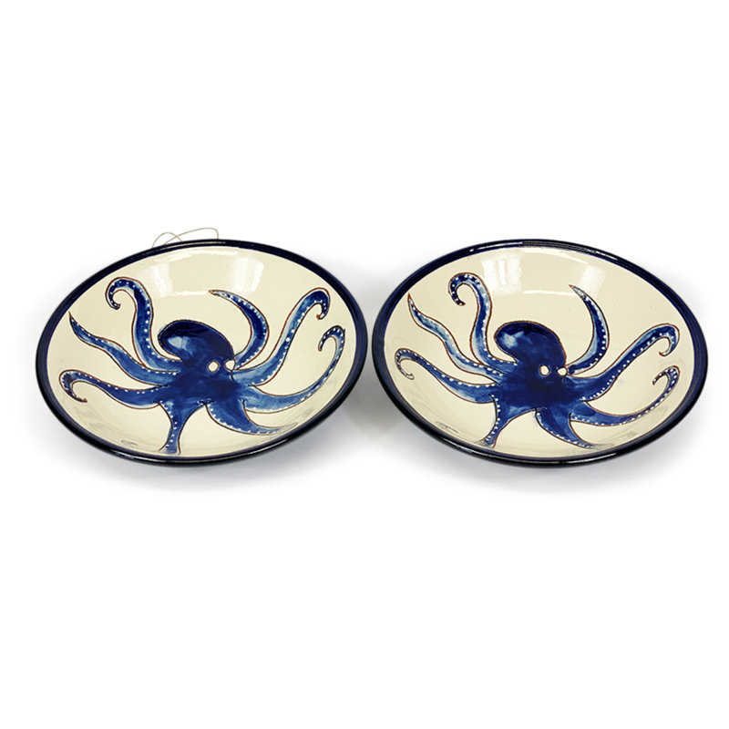 Calliope 500ml Handmade Ceramic Pasta Bowl, White/Blue/Black