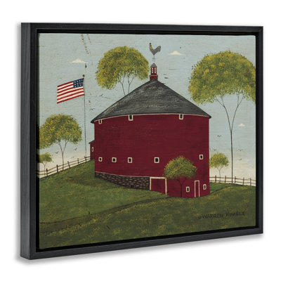 Round Barn with USA Flag Floater Canvas Wall Art, design by Warren Kimble