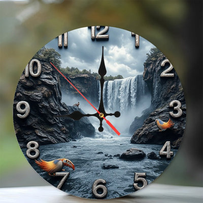 Waterfall Nature Wall Clock Scenic Birds