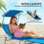 Fauteuil inclinable pour l'extérieur, chaise longue pour patio, chaise de bronzage pliante avec abat-jour, bleu