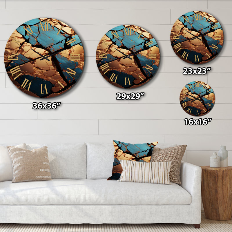 Horloge murale en métal bleu sarcelle et or, Moyenne