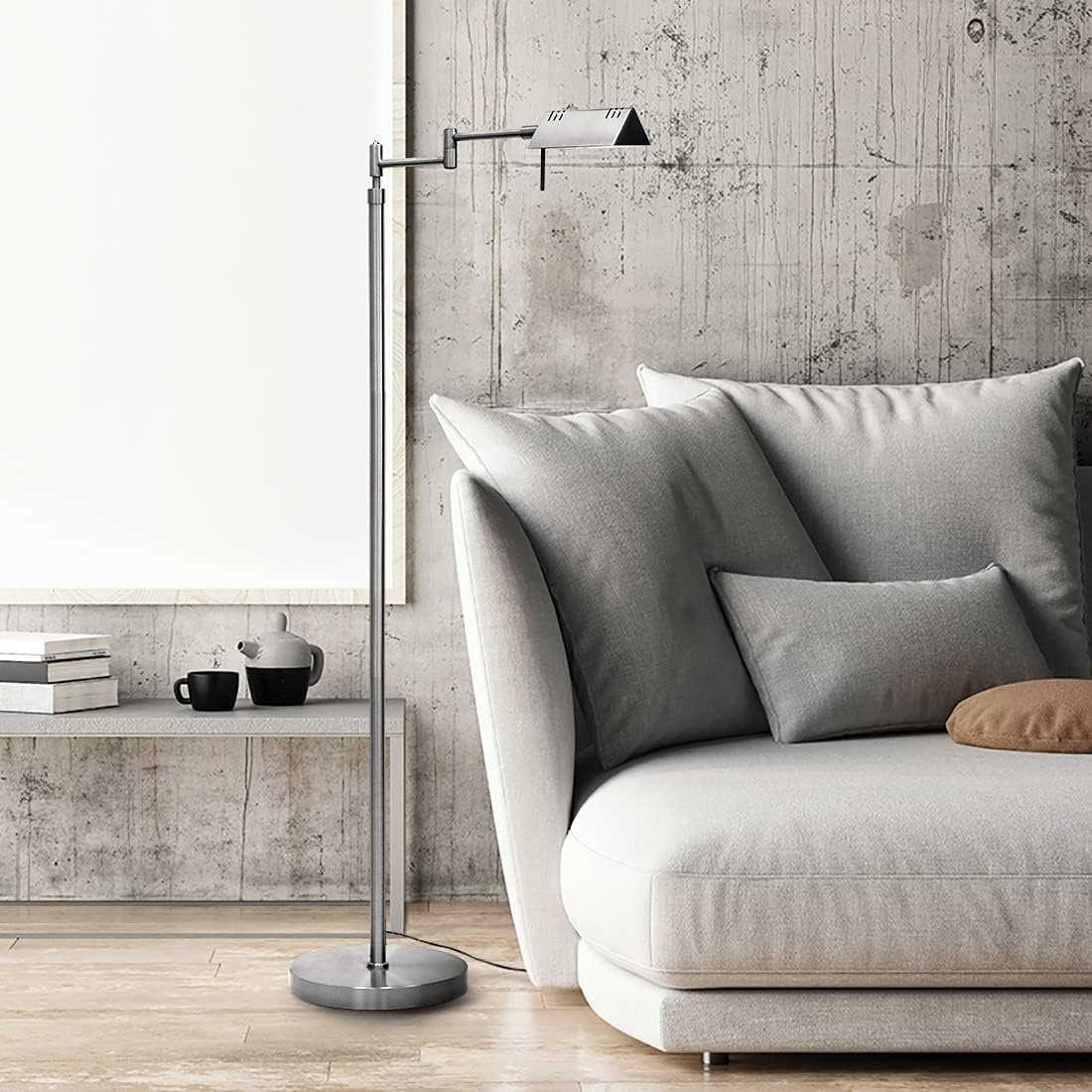Urick 55" Dimmable LED Pharmacy Floor Lamp, 12W LED, Full Range Dimming, 360 Degree Swing Arms, Adjustable Heights, Standing Lamp for Reading, Sewing, and Craft, ETL Listed