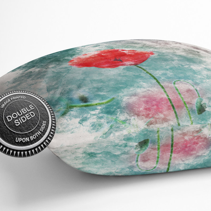 A Lone Poppy Flower Watercolour Scatter Cushion, 55cm H x 55cm W x 20cm D