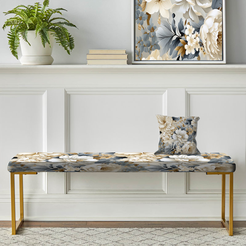 Banc rembourré or, Radiant Lace Inspired Floral Botanic II