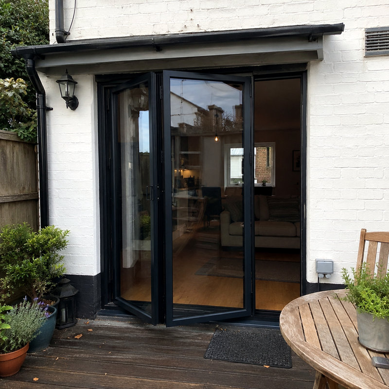 Porte pliante noire l 72 po x H 80 po en verre pliable pliable à gauche en aluminium (2 + 0), Côté gauche