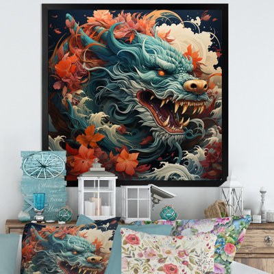 Dragon japonais sur la vague au large de Kanagawa II - Dragons, art mural