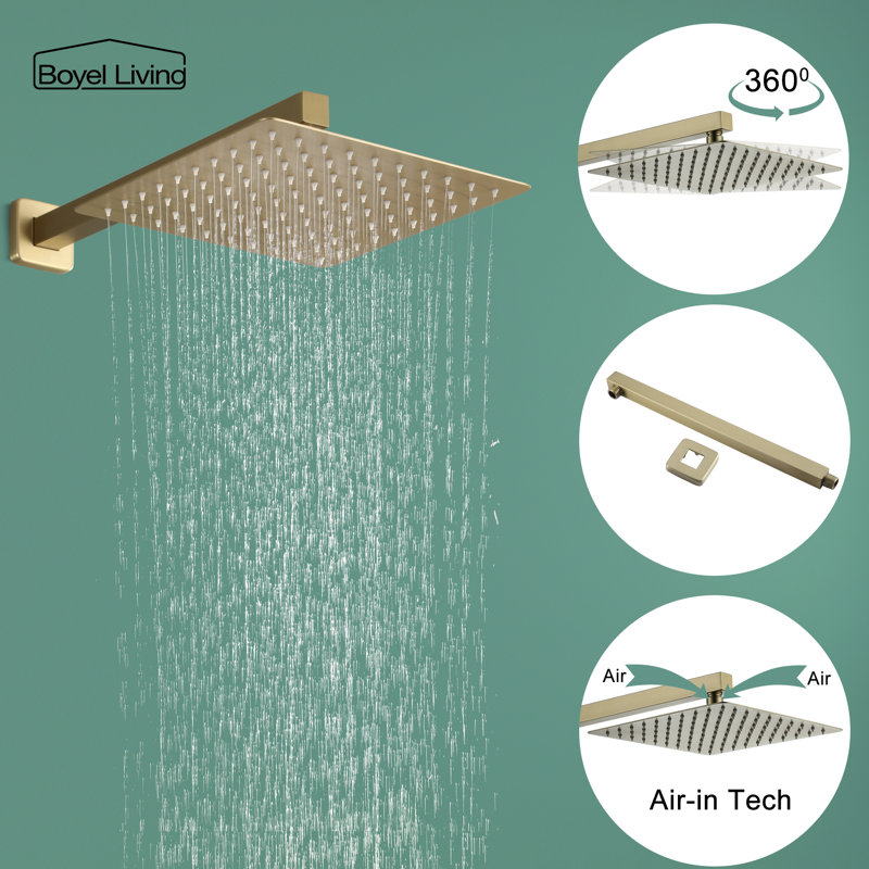 Brushed Gold 10'' Square Wall Mounted Rain Shower System