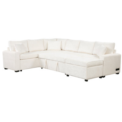 112.2" Sectional Sofa Pull-Out Sofa Bed Sleeper With A Storage Ottoman,Three Pillows And Charging Devices For Living Room