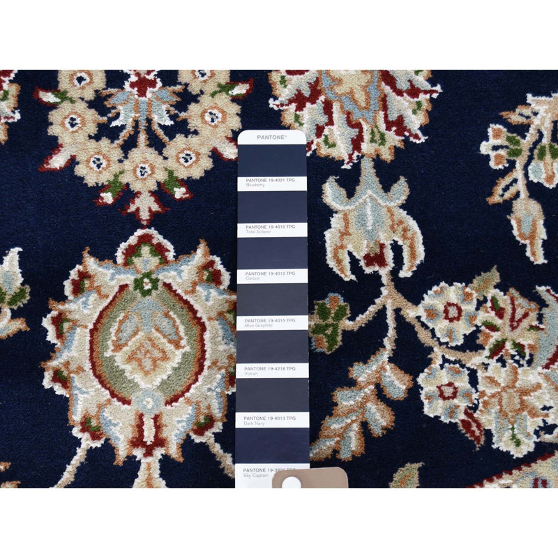 Tapis unique noué à la main beige et bleu de 6 pi de conception unique Brault
