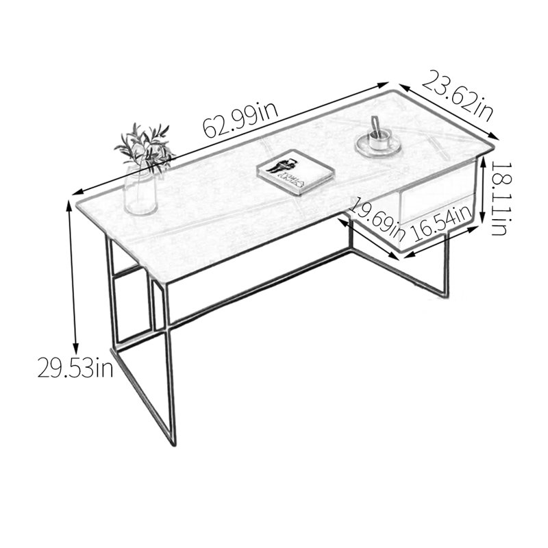Bureau en pierre frittée de qualité supérieure, H 29,53 po x l 62,99 po x P 23,62 po, Gris