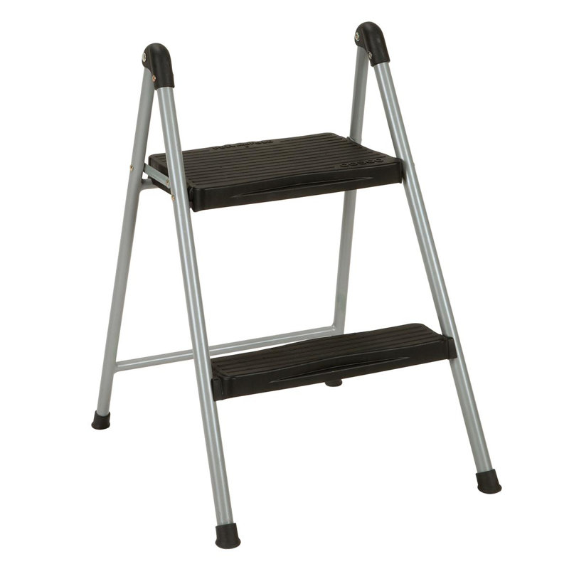 Foldable Black and Platinum 2-Step Steel Stool