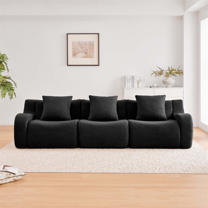 Canapé à 3 places Boneless avec tissu en peluche de haute qualité, conception antidérapante, sans assemblage, accoudoirs courbés et éponge à haute densité pour espaces multiples