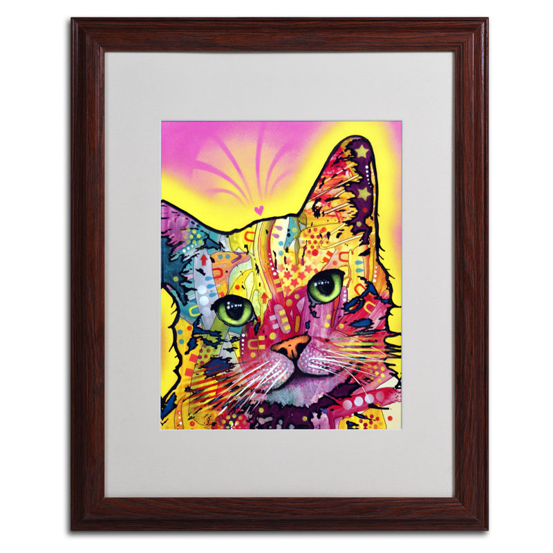 « inclinable cat », impression, H 20 po x l 16 po x P 0,5 po, Encadrement grain de bois, Blanc