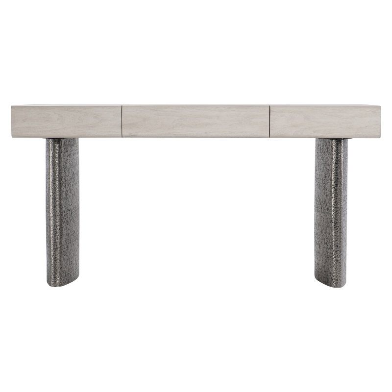 Gray Walnut Writing Desk with Textured Metal Legs
