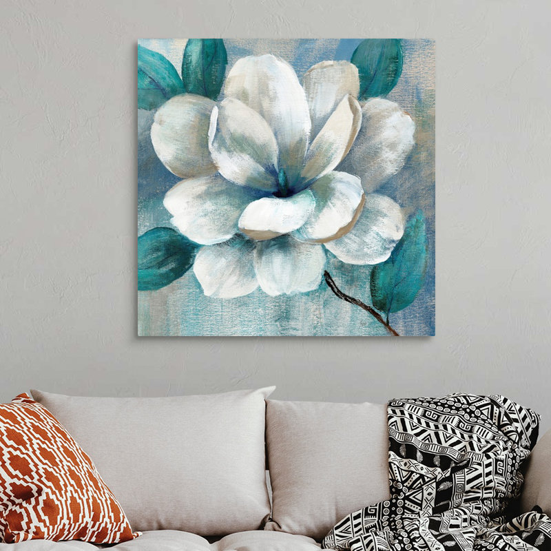 Art mural bleu sarcelle Magnolia II, H 36 po x l 36 po, Toile tendue, Sans cadre