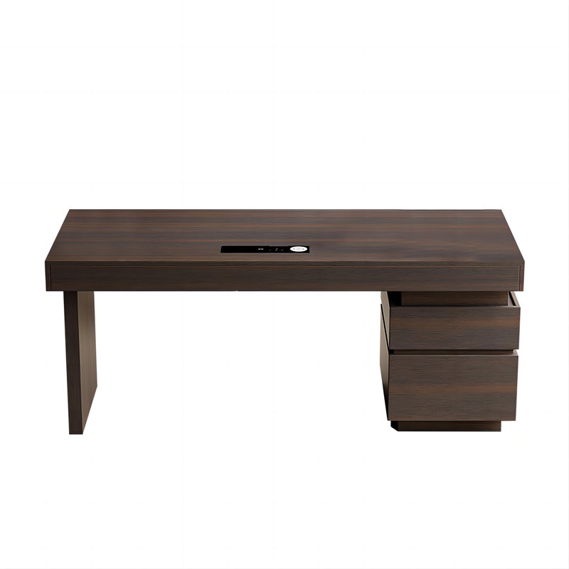Bureau rectangulaire en placage de chêne fumé brun 55,12 po, 5 tiroirs, H 29,53 po x l 55,12 po x P 27,56 po