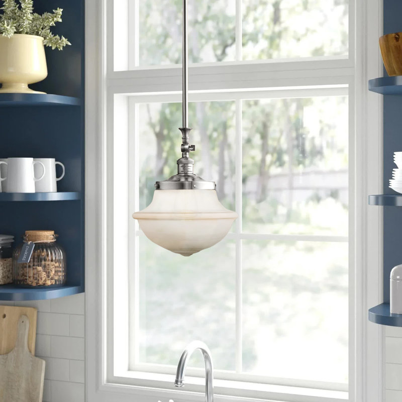 Luminaire suspendu simple à 1 lumière Baptiste, Blanc mat, Ampoule DEL 6 watts Vinage, Nickel poli