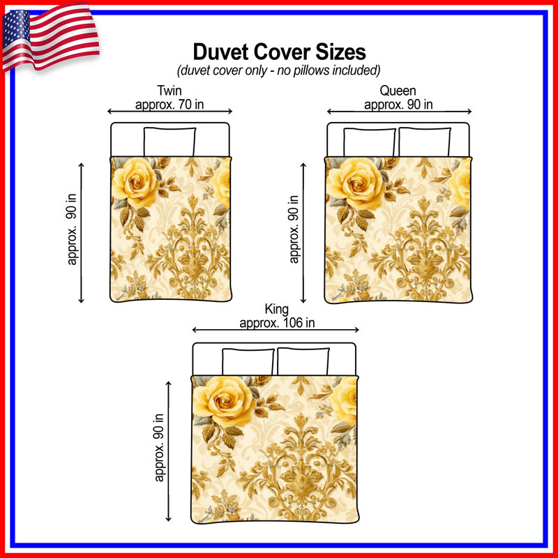 Housses de couette damassées Yellow Roses, Grand lit
