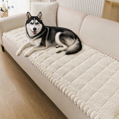 Non‑Slip Fuzzy Pet Sofa Cover for Dogs, Washable Furniture Protector Cushion Slipcover, Soft Plush Couch Cover for 3‑Cushion Sofa, Beige, 27.6" x 82.7", 1 Piece