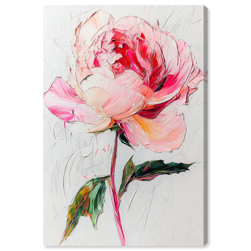Art floral rose pastel sur toile rose, Toile tendue, H 54 po x l 36 po