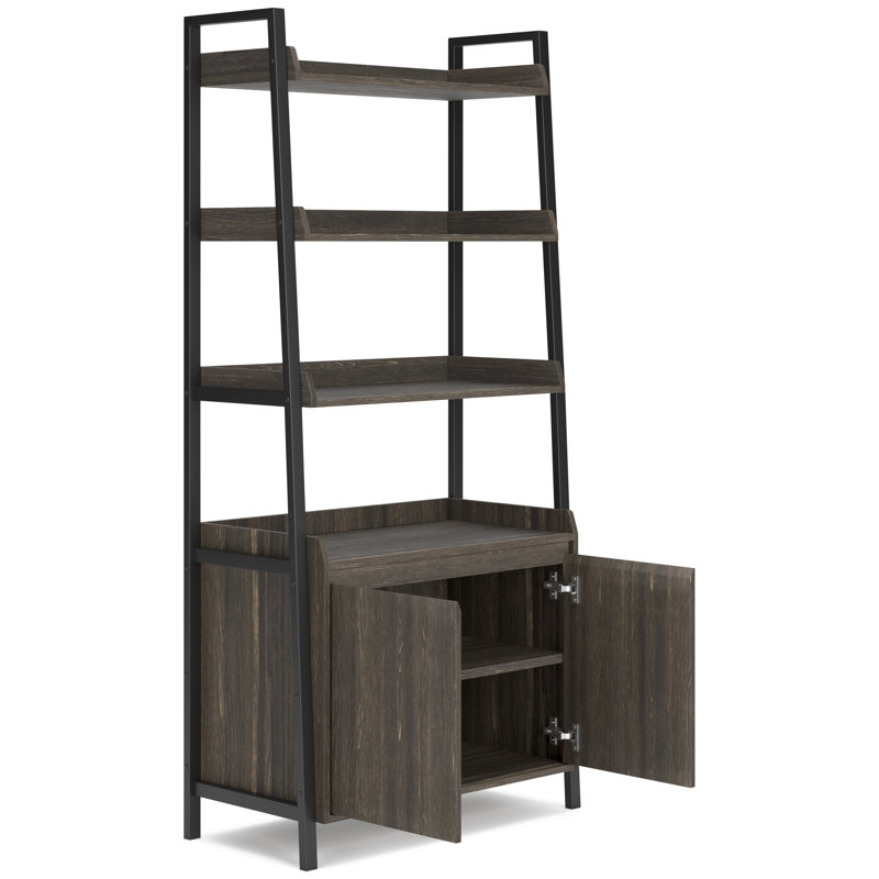 Zendex 72" Dark Brown Wood and Metal Bookcase with Cabinet