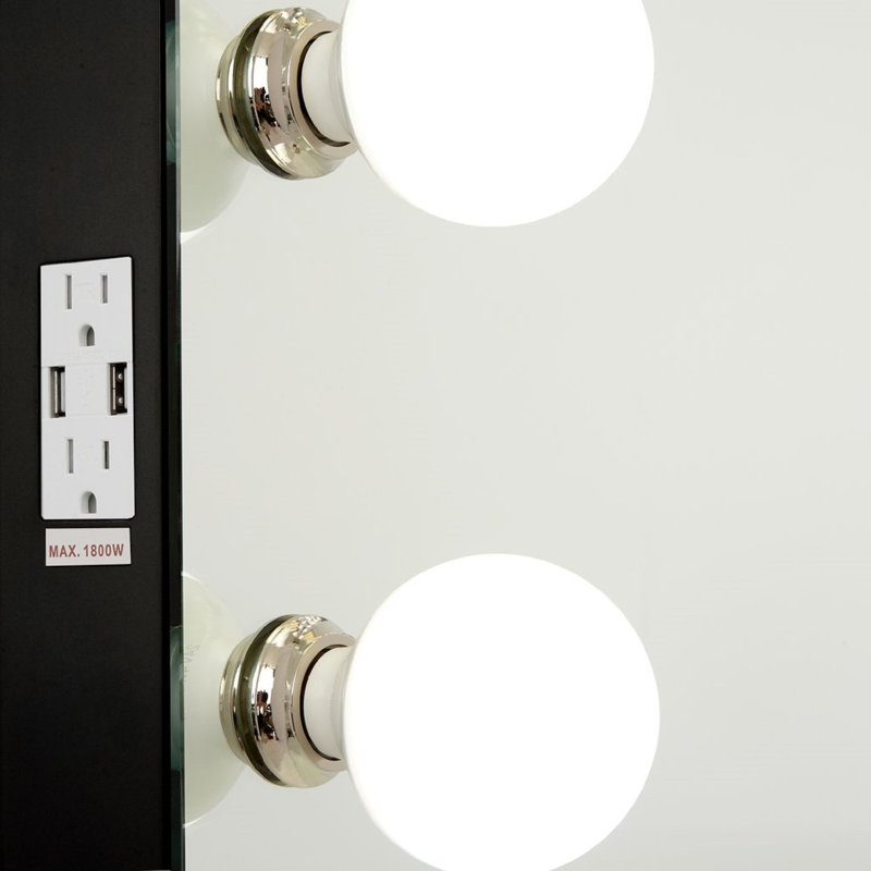 Miroir de salle de bain Hollywood Premiere Plus avec 12 ampoules DEL et miroir grossissant 3X avec 2 ports USB, Noir