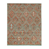 Moroccan Hand Knotted Geometric Area Rug in Red, Green, Orange, Teal