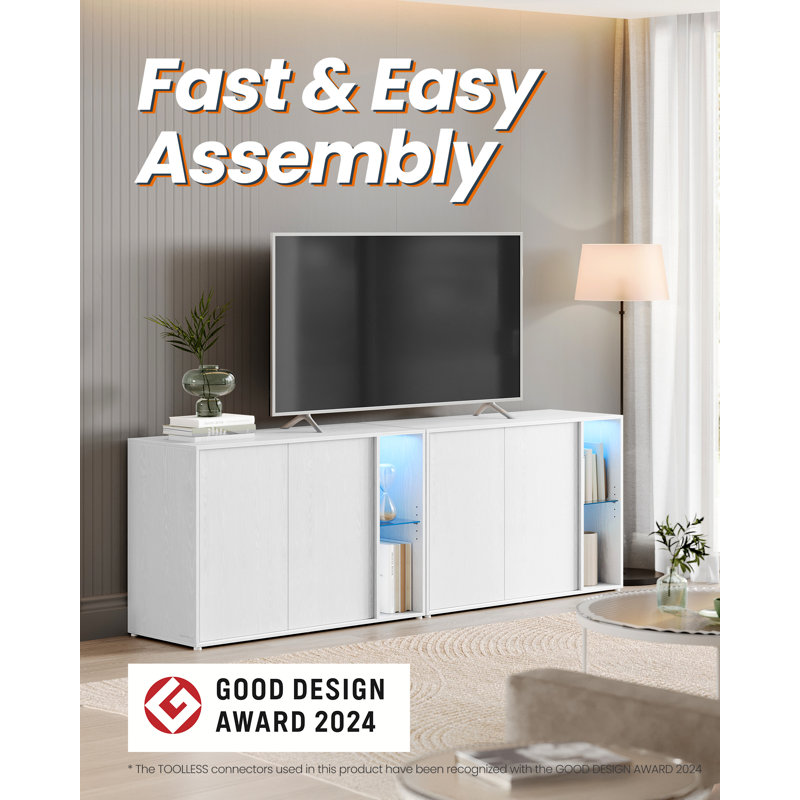 SONGMICS HOME Walery Superfast Toolless Assembly Cabinet With Lighting And Glass Shelf, Snow White