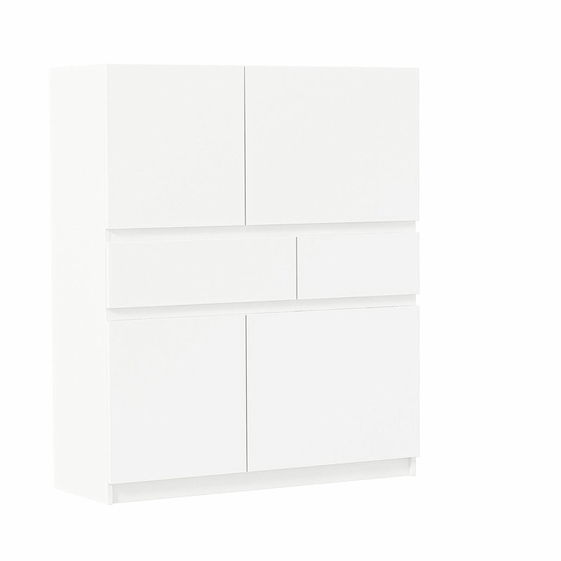 Armoire de rangement en bois blanc avec 4 portes et 2 tiroirs