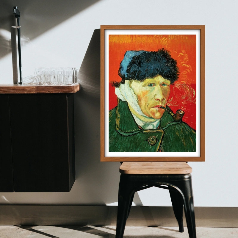 Célèbre art mural autoportrait Van Gogh, peinture emblématique avec oreille bandée, H 10 po x l 8 po, Sans cadre