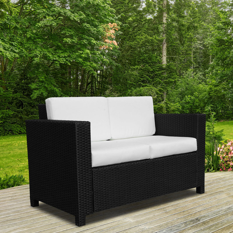 130cm Wide Rectangle Wicker Loveseat with Cushions, Cream