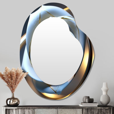Crawfordsville Exquiste - rose blanche avec pétales glamour dorés I - rose, miroir mural asymétrique unique, miroir de forme unique traditionnel, impression d'art en métal