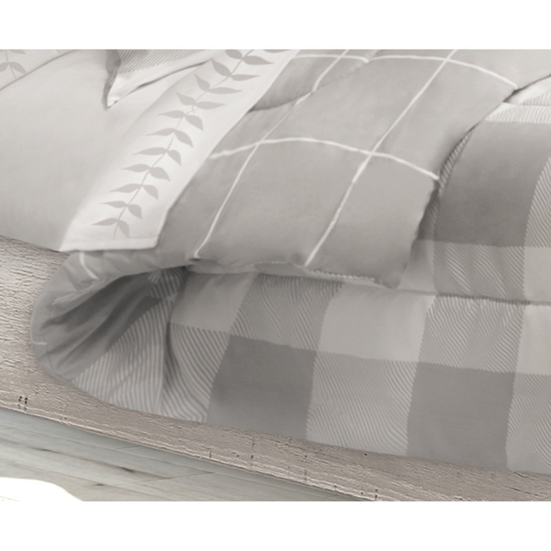 Ensemble d'édredon réversible en microfibre gris / blanc, Édredon + 2 taies décoratives pour très grand l